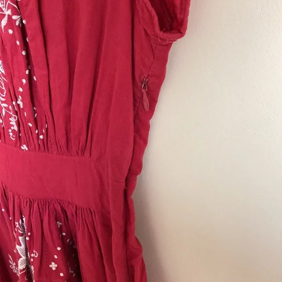 Holiday Scandinavian 100% cotton Intricate Red Dress - Picture 3 of 5